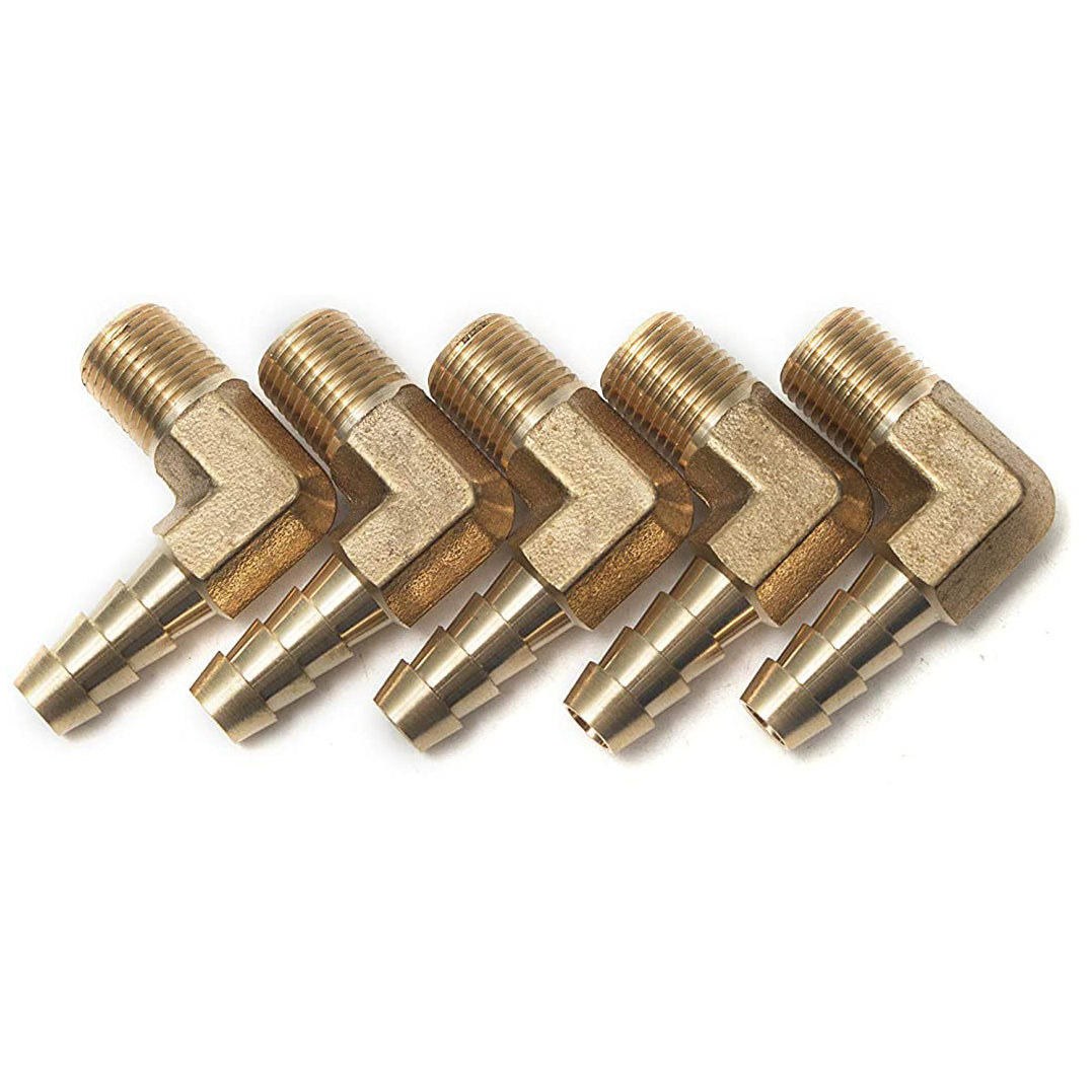 LTWFITTING 90 Deg Elbow Brass Barb Fitting 1/8-Inch Male BSPT x 1/4-Inch(6mm) ID Hose Boat Water (Pack of 5)