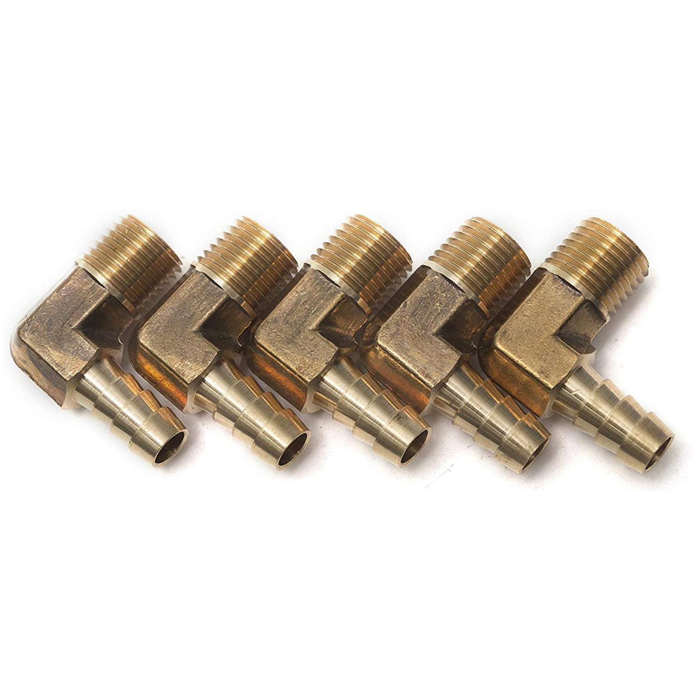 LTWFITTING 90 Deg Elbow Brass Barb Fitting 1/4-Inch Male BSPT x 5/16-Inch(8mm) ID Hose Boat Water (Pack of 5)