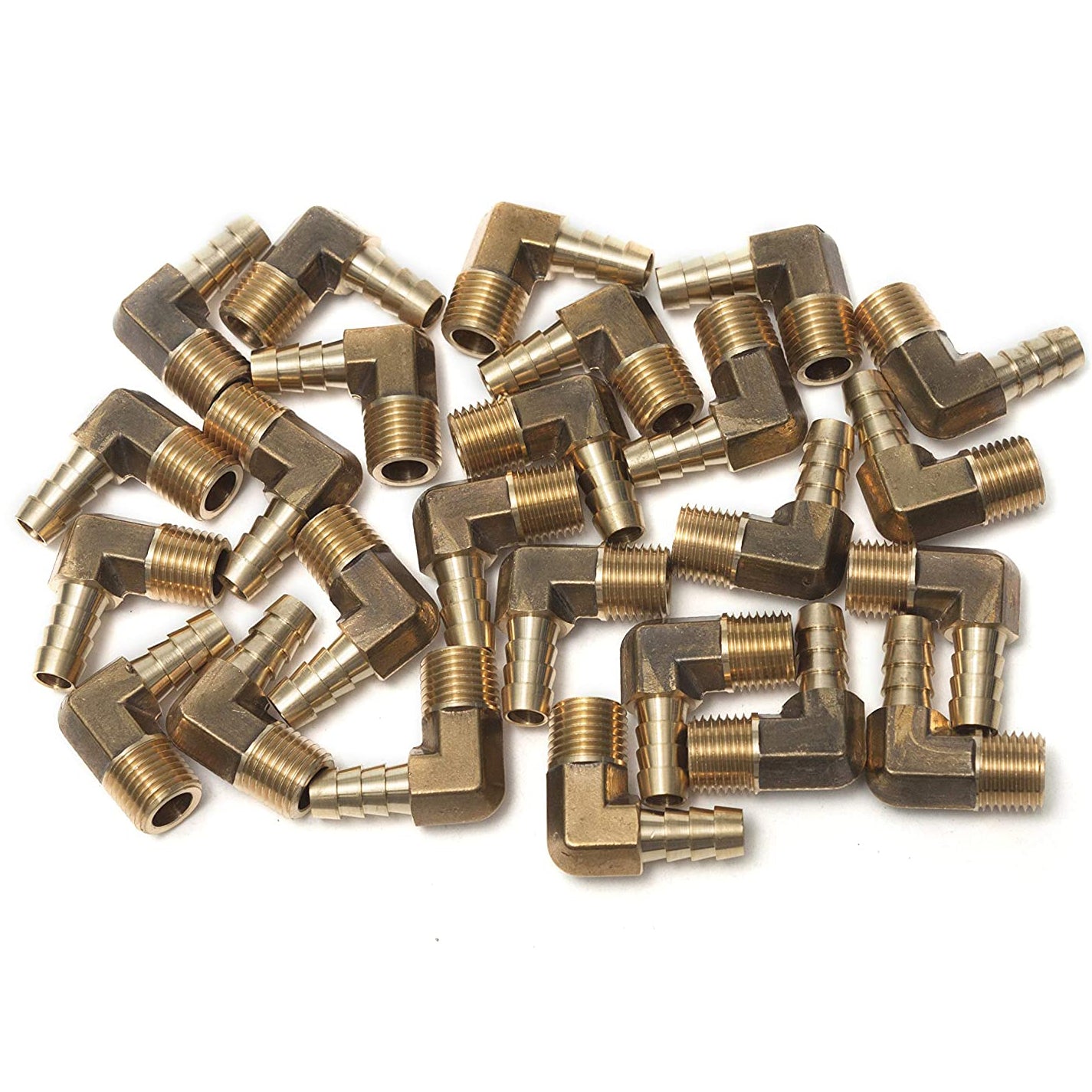 LTWFITTING 90 Deg Elbow Brass Barb Fitting 1/4-Inch Male BSPT x 5/16-Inch(8mm) ID Hose Boat Water (Pack of 25)