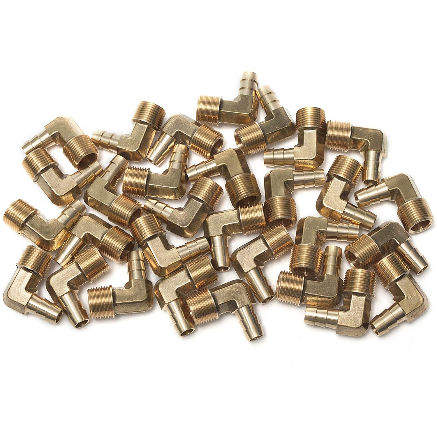 LTWFITTING 90 Deg Elbow Brass Barb Fitting 3/8-Inch Male BSPT x 3/8-Inch(10mm) ID Hose Boat Water (Pack of 25)
