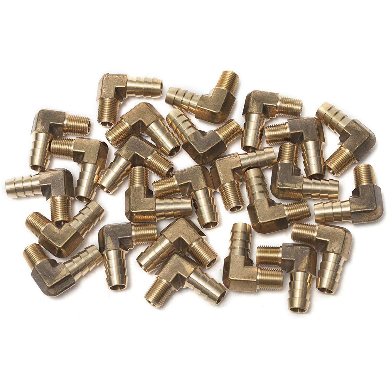 LTWFITTING 90 Deg Elbow Brass Barb Fitting 1/8-Inch Male BSPT x 3/8-Inch(10mm) ID Hose Fuel Boat Water (Pack of 25)