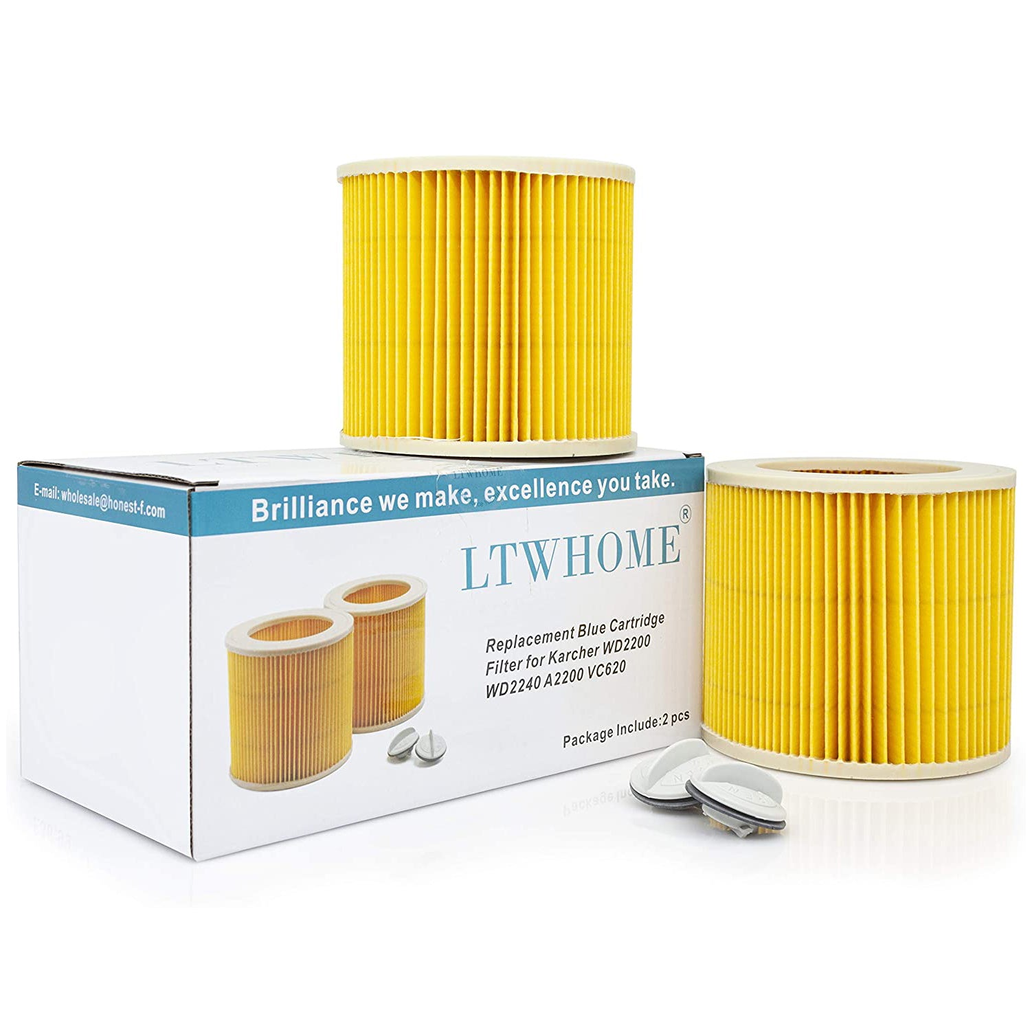 LTWHOME Replacement Cartridge Filter Fit for Karcher WD2200 WD2240 A2200 VC6200 Wet & Dry Vacuum Cleaners,Compare to Part # KAR64145520 (Pack of 2)