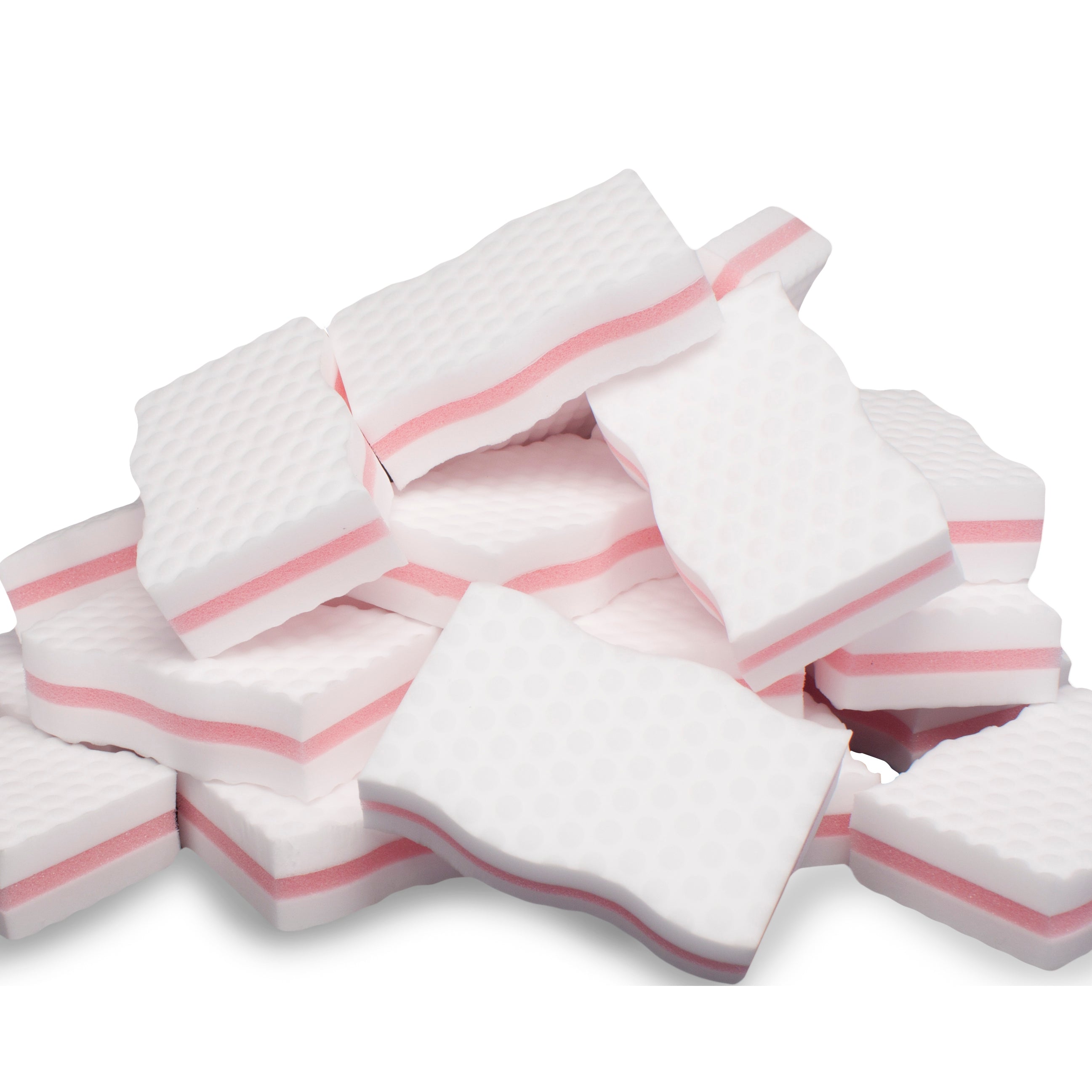 LTWHOME Cuty Pink Interlayer Magic Cleaning Wave Type Sponge High Density Melamine Foam 3.93 Inch X 2.36 Inch X 1 Inch (Pack of 100)