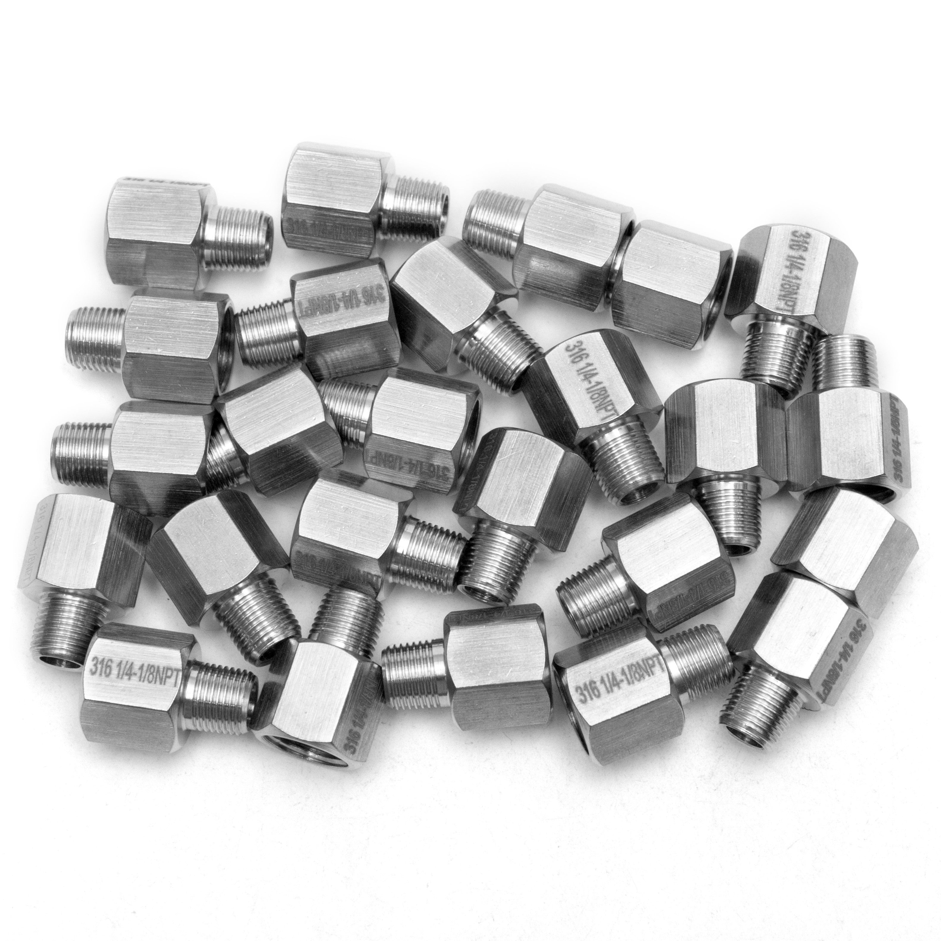 LTWFITTING Stainless Steel 316 Pipe 1/4-Inch Female BSPP x 1/8-Inch Male BSPT Adapter Fuel Gas Air (Pack of 25)