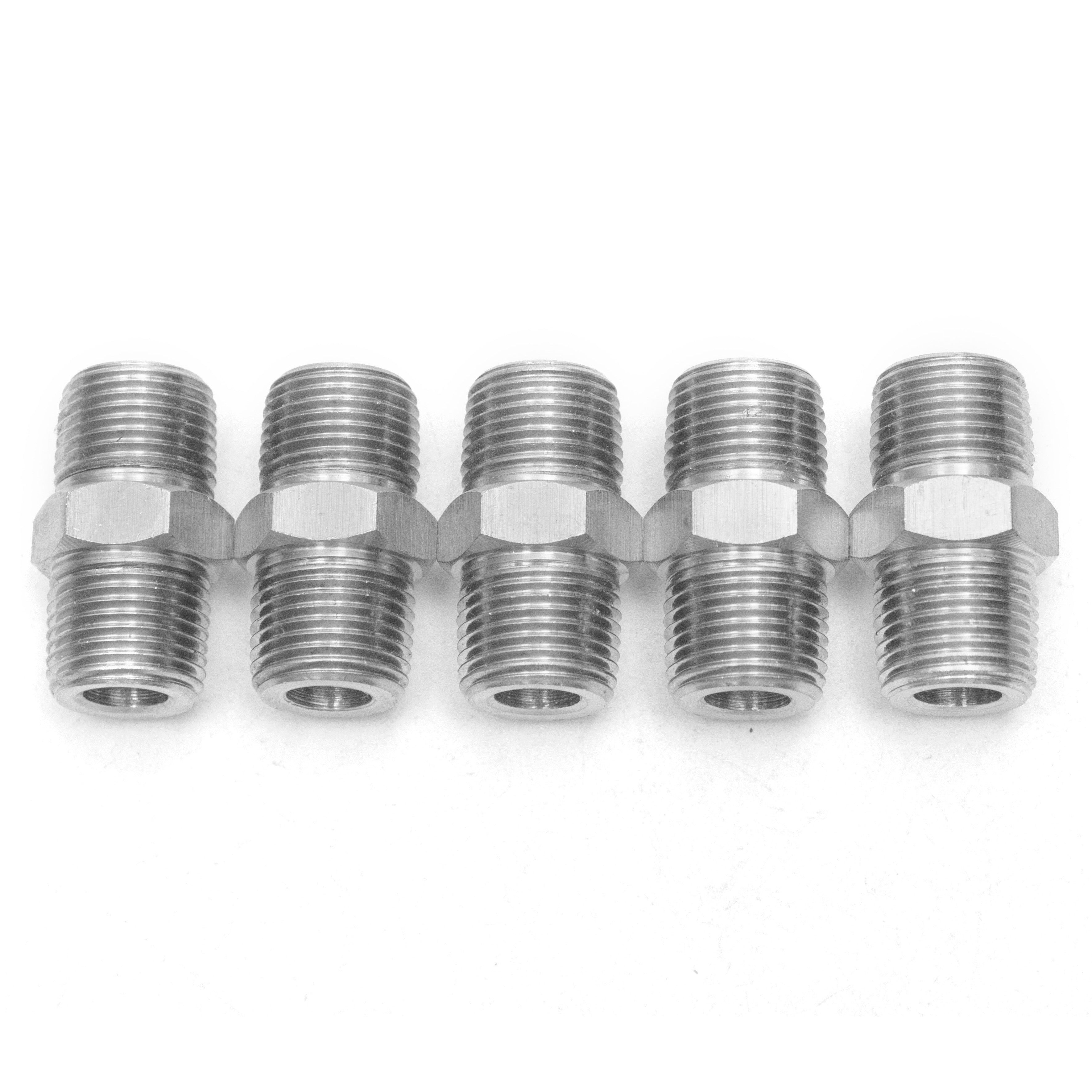 LTWFITTING Stainless Steel 316 Pipe Hex Nipple Fitting 3/8-Inch Male BSPT Air Fuel (Pack of 5)