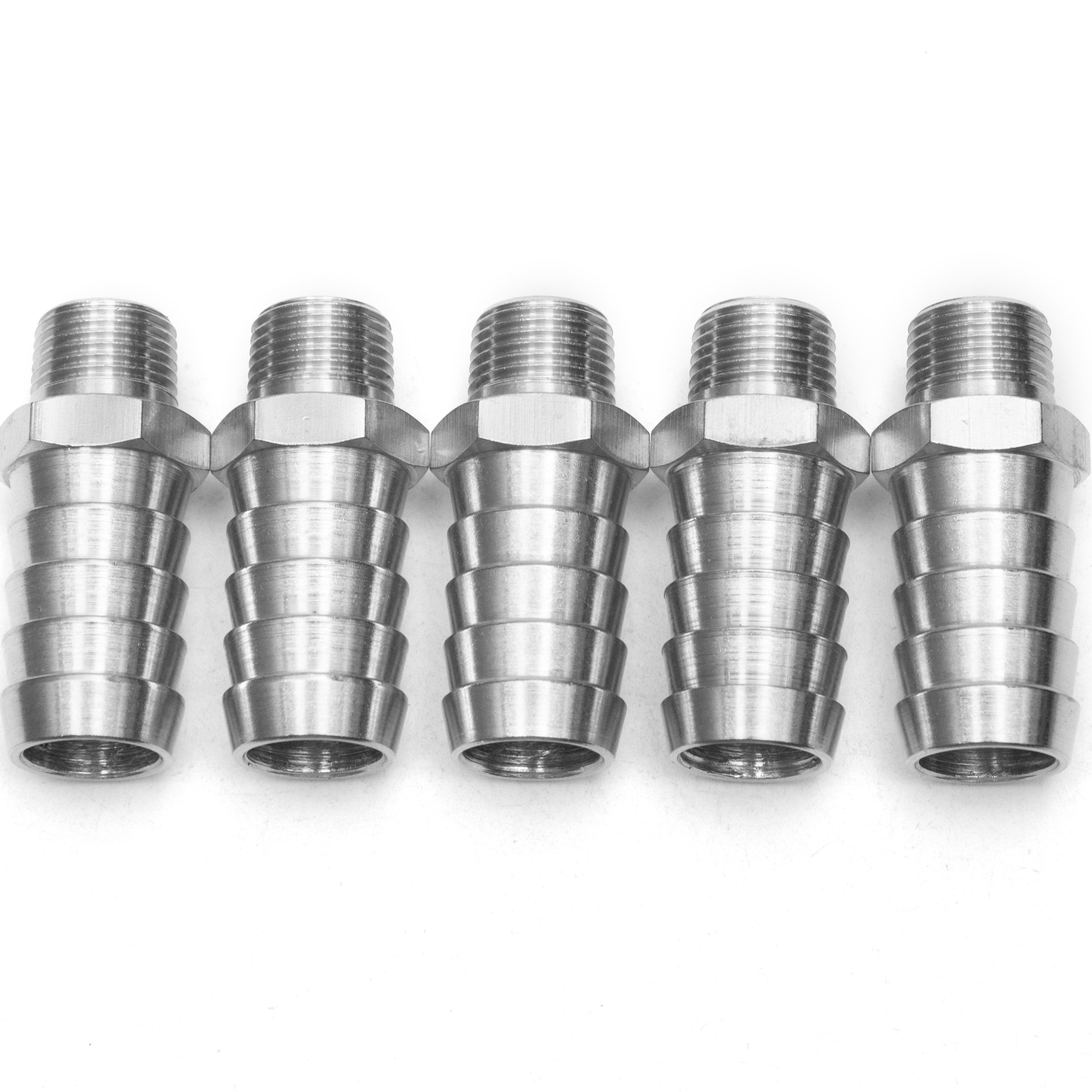 LTWFITTING Stainless Steel 316 Barbed Fitting Connector 3/8-Inch Male BSPT x 3/4-Inch(19mm) Hose Barb Fuel Gas (Pack of 5)