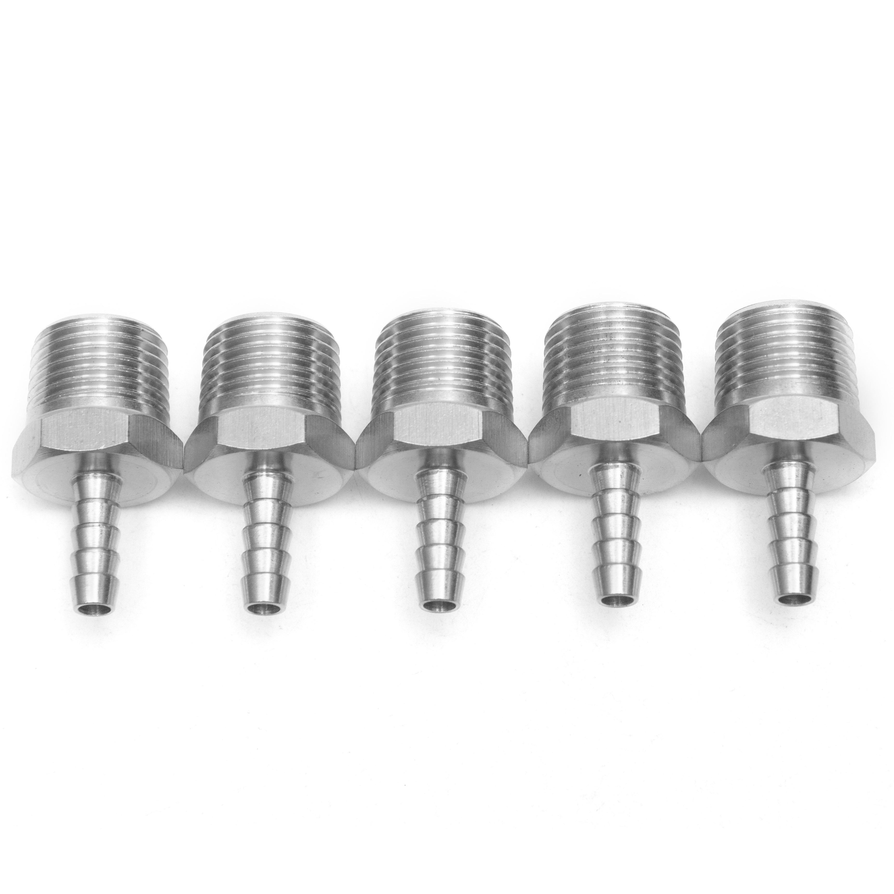 LTWFITTING Stainless Steel 316 Barbed Fitting Connector 1/2-Inch Male BSPT x 1/4-Inch(6mm) Hose Barb Fuel Gas (Pack of 5)