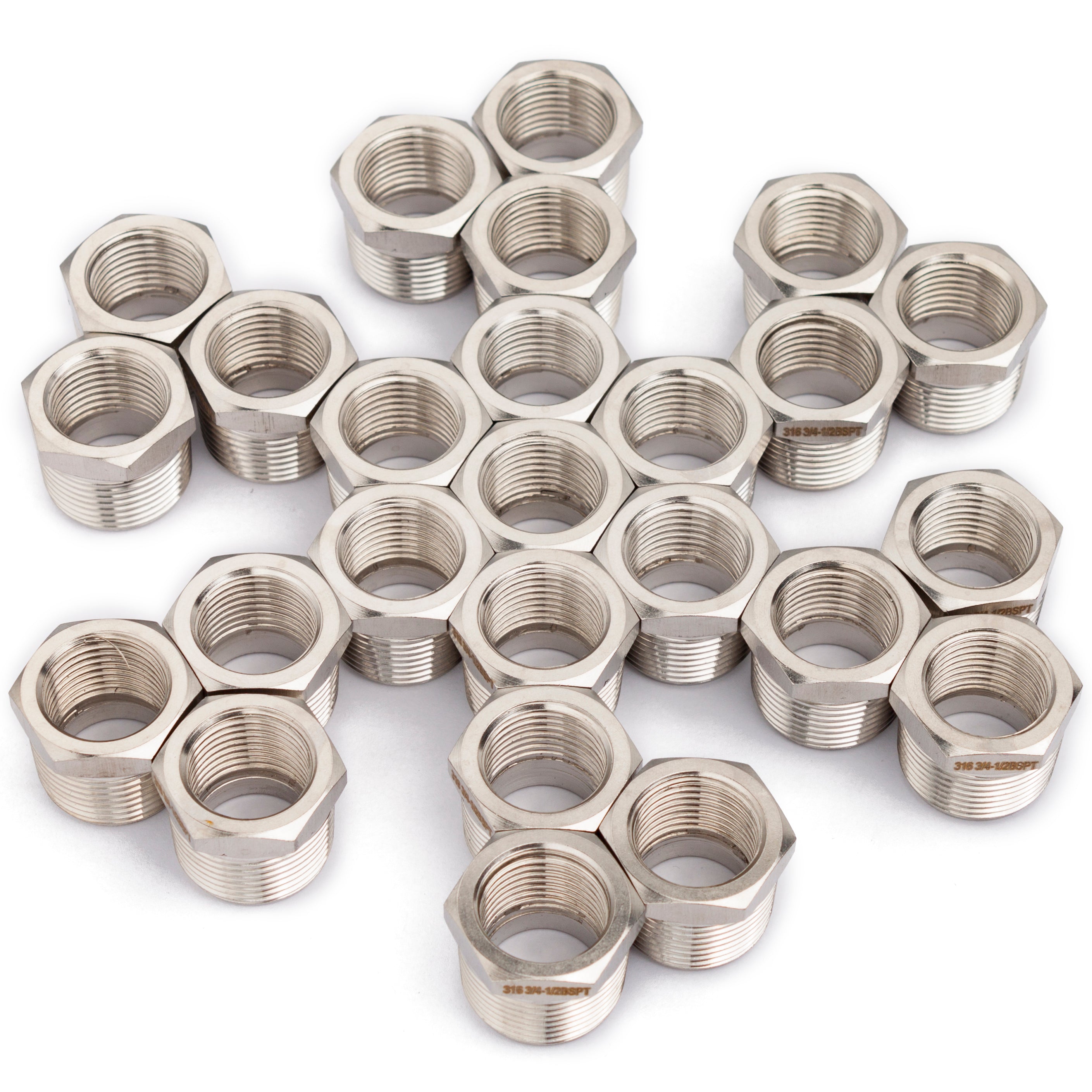 LTWFITTING Stainless Steel 316 Pipe Hex Bushing Reducer Fittings 3/4-Inch Male BSPT x 1/2-Inch£¨13mm) Female BSPP (Pack of 25)