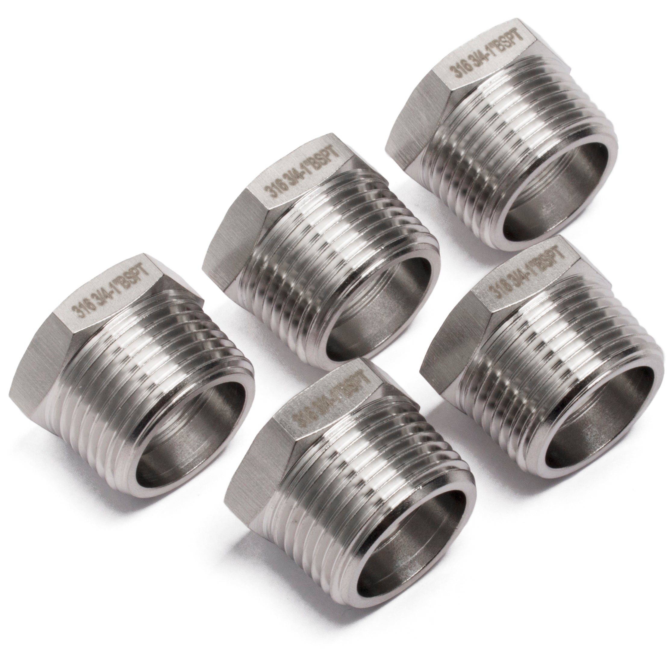 LTWFITTING Stainless Steel 316 Pipe Hex Bushing Reducer Fittings 1-Inch Male BSPT x 3/4-Inch Female BSPP (Pack of 5)