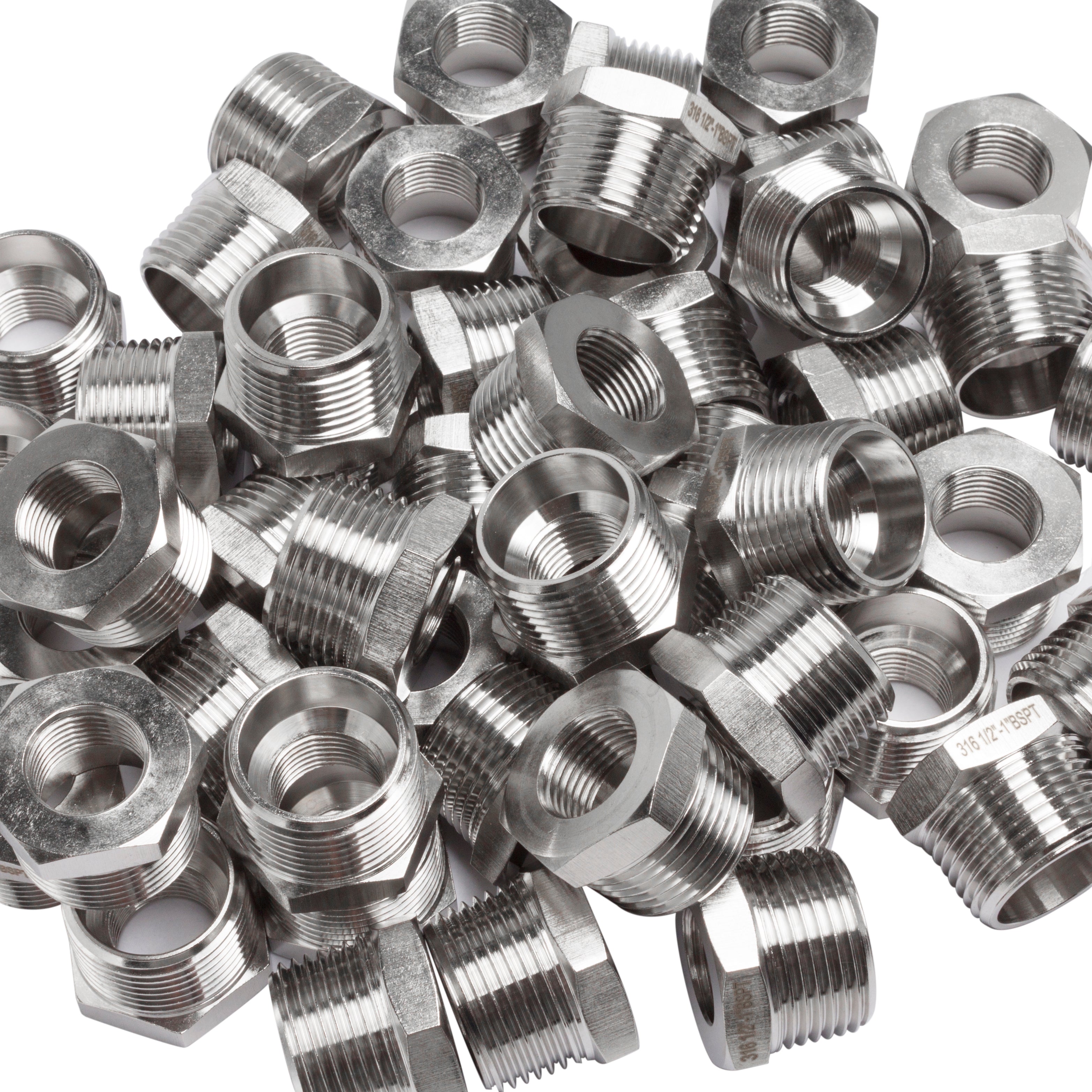 LTWFITTING Stainless Steel 316 Pipe Hex Bushing Reducer Fittings 1-Inch Male BSPT x 1/2-Inch Female BSPP (Pack of 100)
