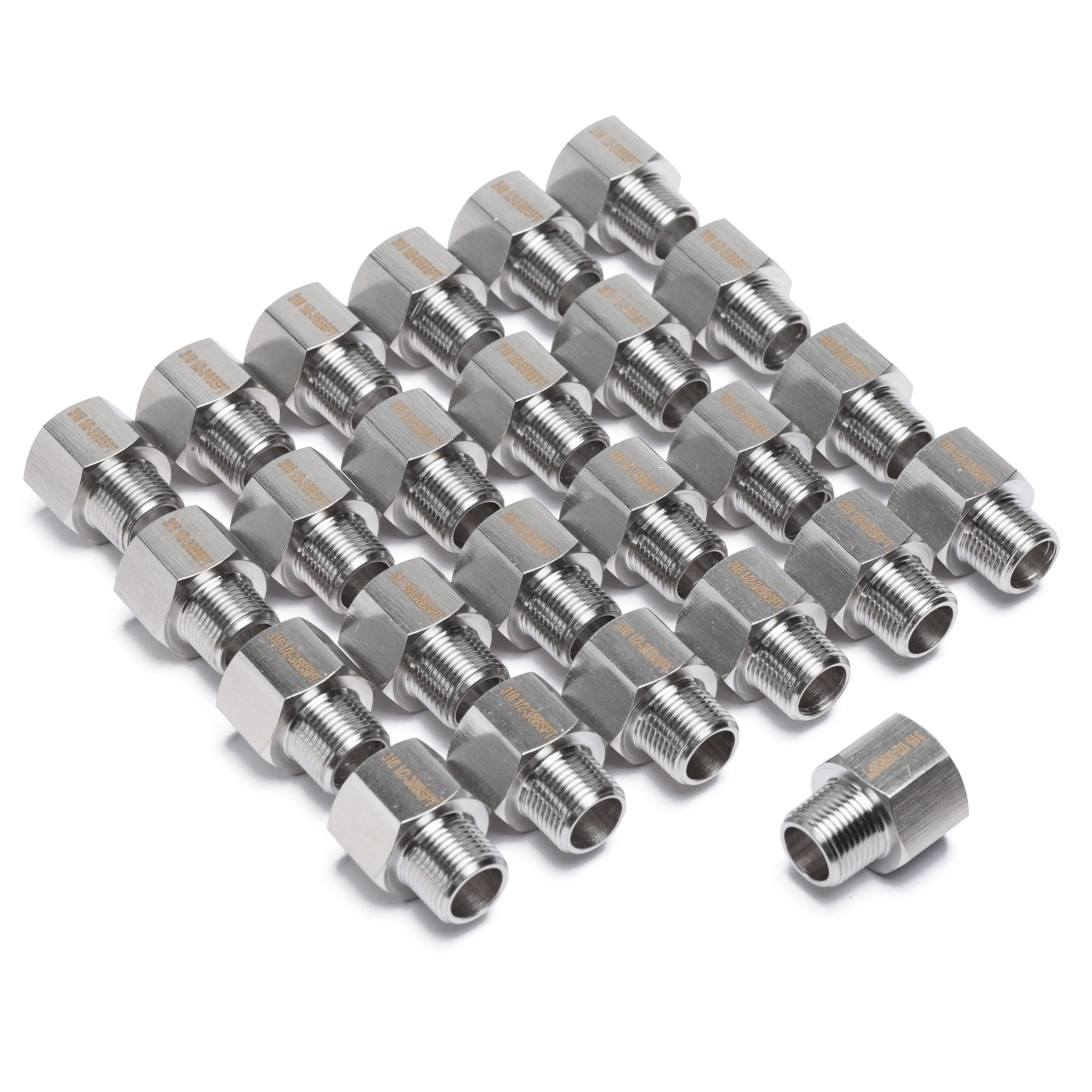 LTWFITTING Stainless Steel 316 Pipe 1/2-Inch Female BSPP x 3/8-Inch Male BSPT Adapter Fuel Gas Air (Pack of 25)