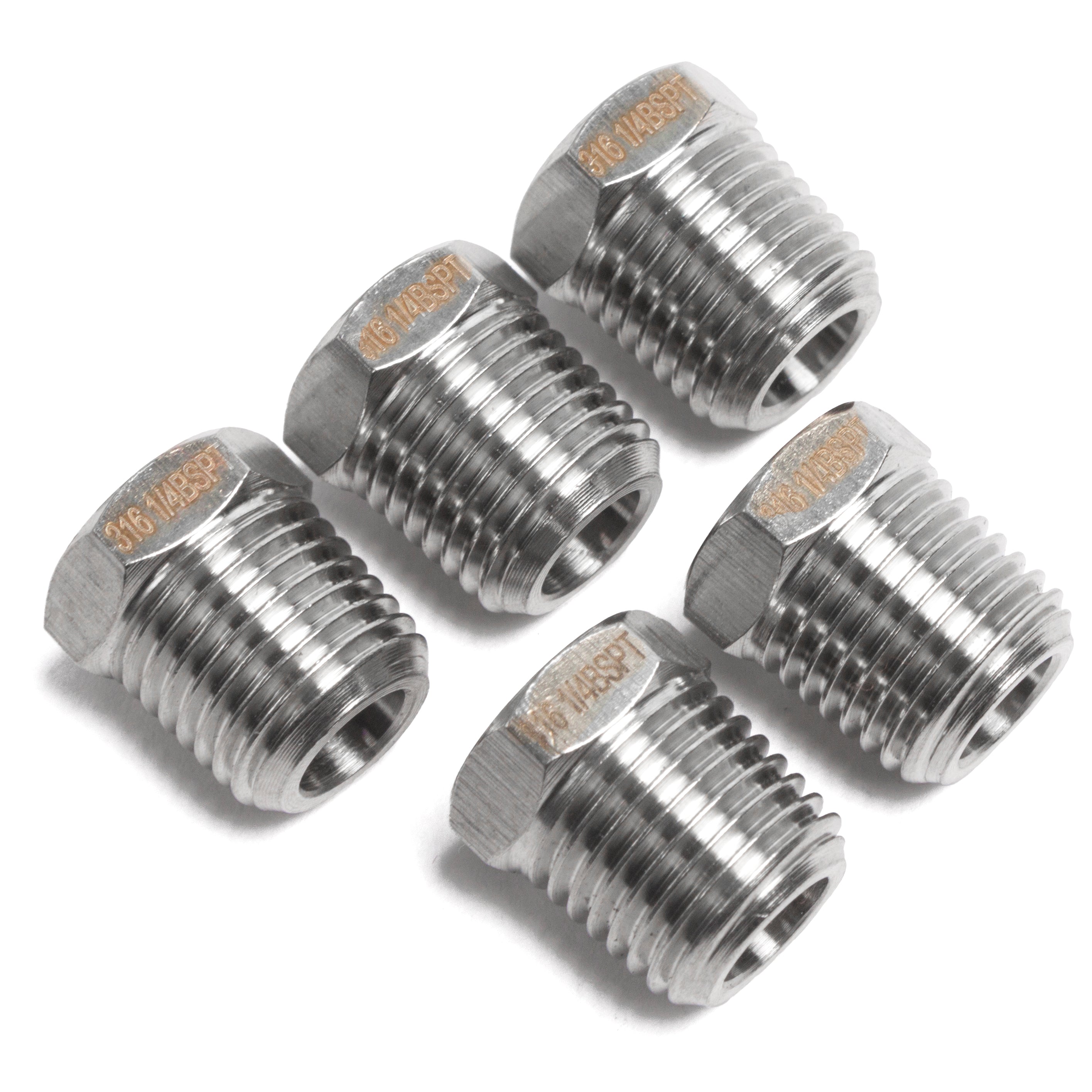 LTWFITTING Stainless Steel 316 Pipe Hex Head Plug Fittings 1/4-Inch Male BSPT Air Fuel Boat (Pack of 5)