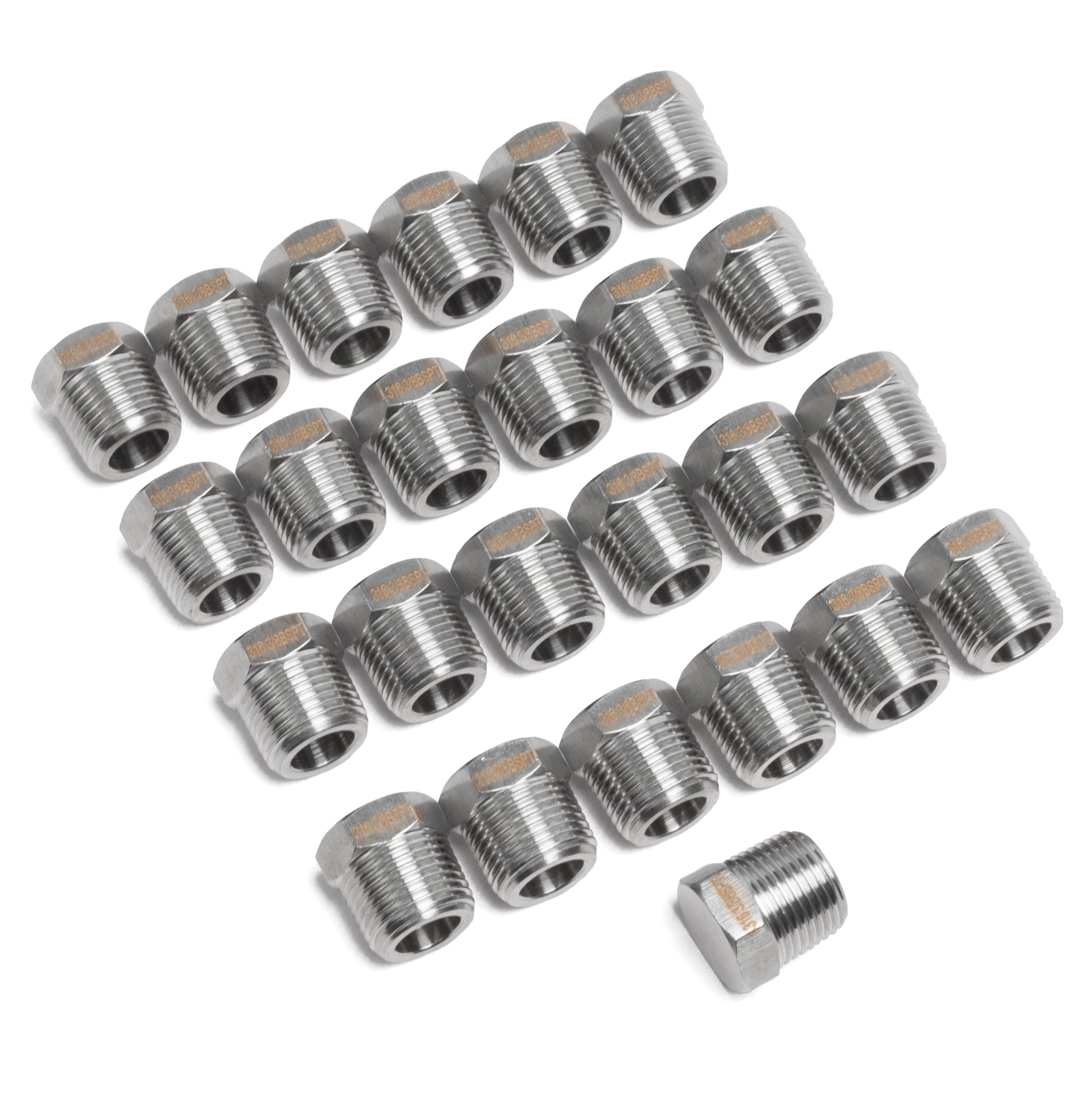 LTWFITTING Stainless Steel 316 Pipe Hex Head Plug Fittings 3/8-Inch Male BSPT Air Fuel Boat (Pack of 25)