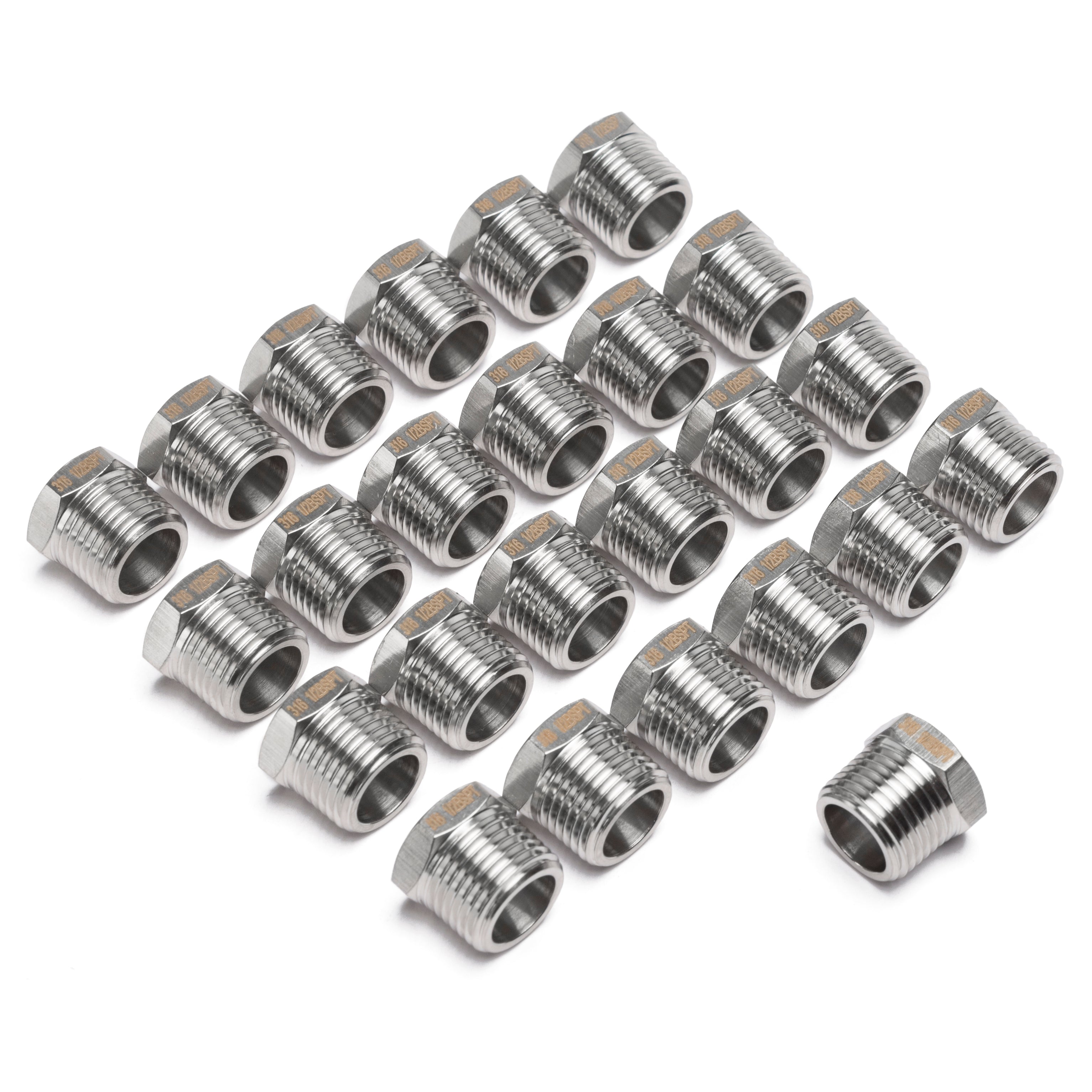 LTWFITTING Stainless Steel 316 Pipe Hex Head Plug Fitting 1/2-Inch Male BSPT Air Fuel Boat (Pack of 25)