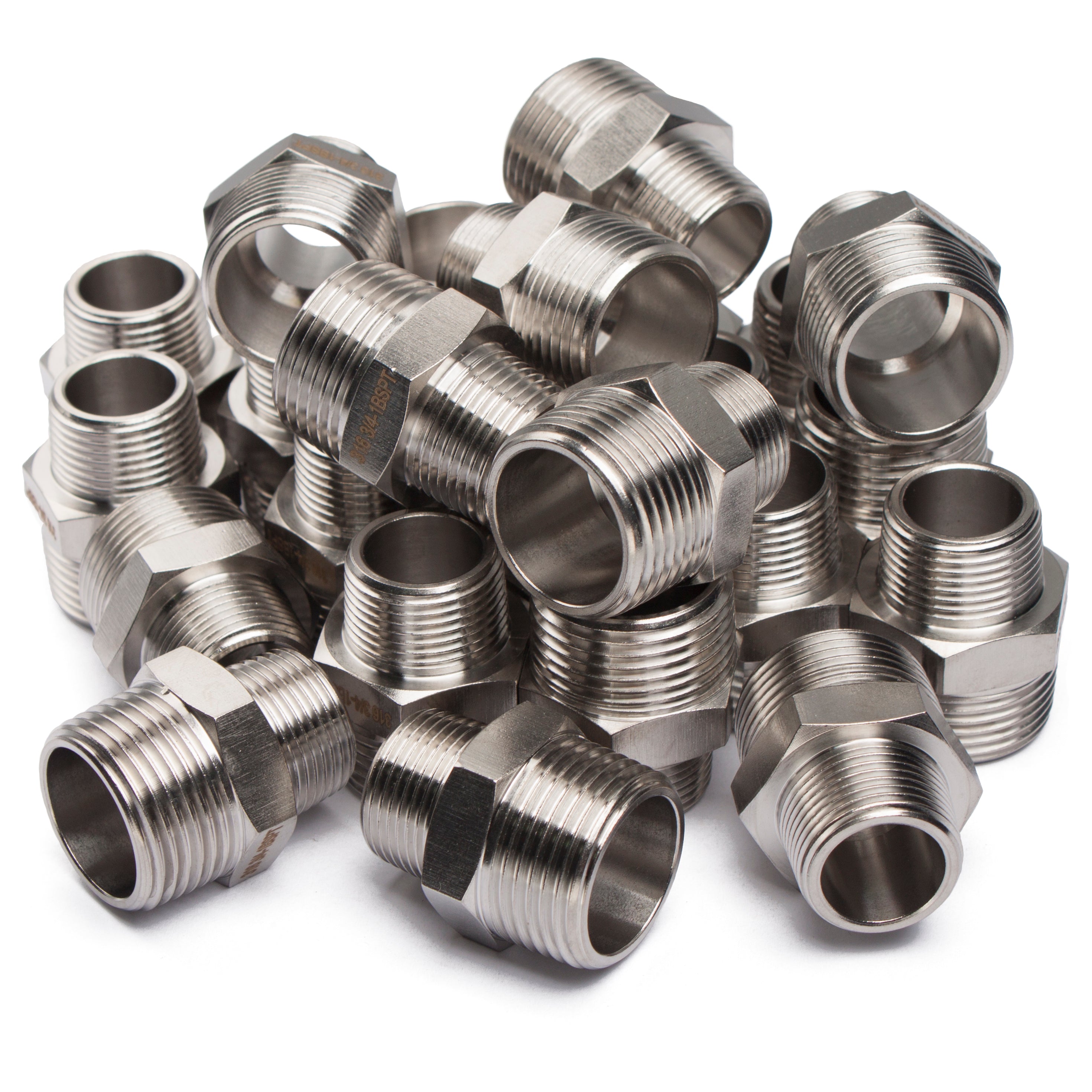LTWFITTING Stainless Steel 316 Pipe Hex Reducing Nipple Fitting 1 -Inch x 3/4 -Inch Male BSPT (Pack of 100)