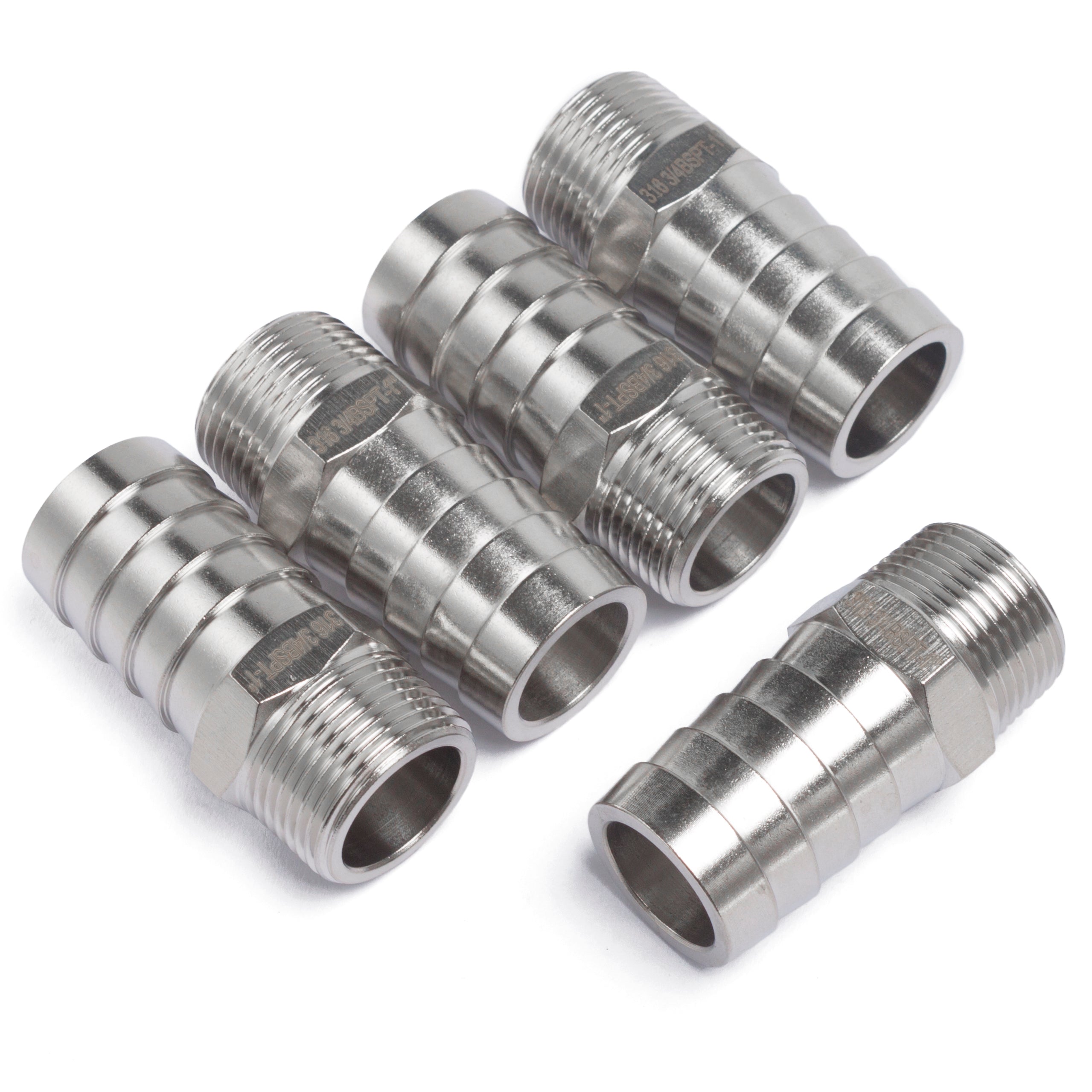 LTWFITTING Stainless Steel 316 Barbed Fitting Connector 3/4-Inch Male BSPT x 1-Inch(25mm) Hose Barb Fuel Gas (Pack of 5)